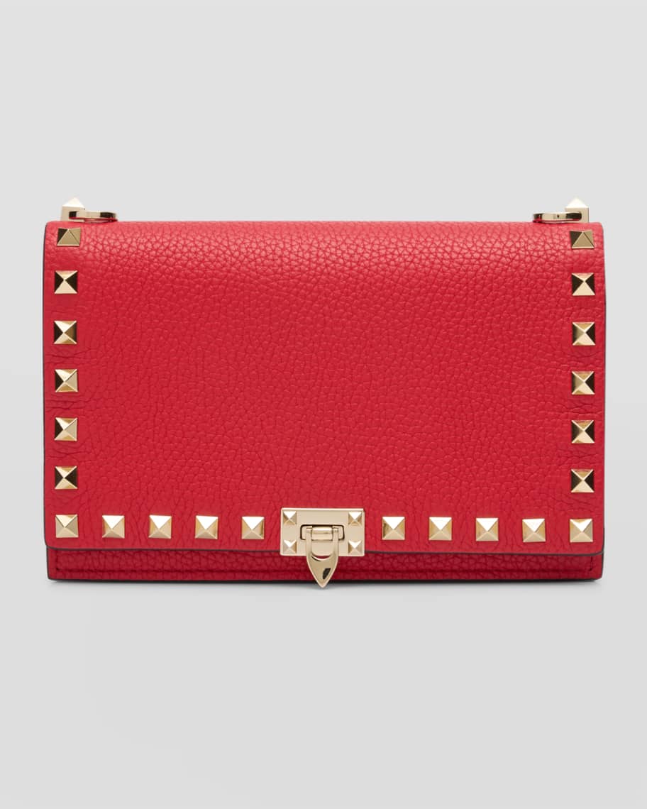 Valentino Garavani Rockstud Flap Leather Wallet on Chain | Neiman Marcus