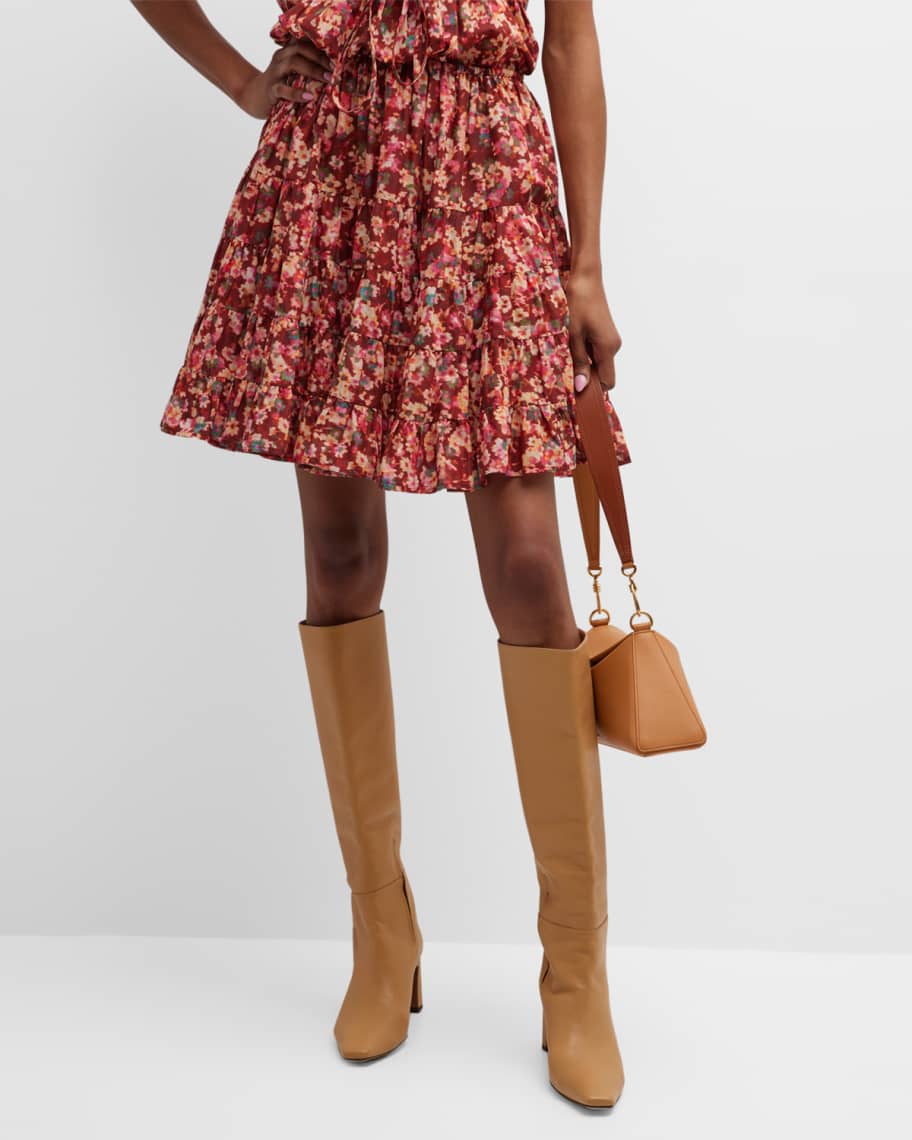 Merlette Hill Tiered Floral-Print Mini Skirt | Neiman Marcus