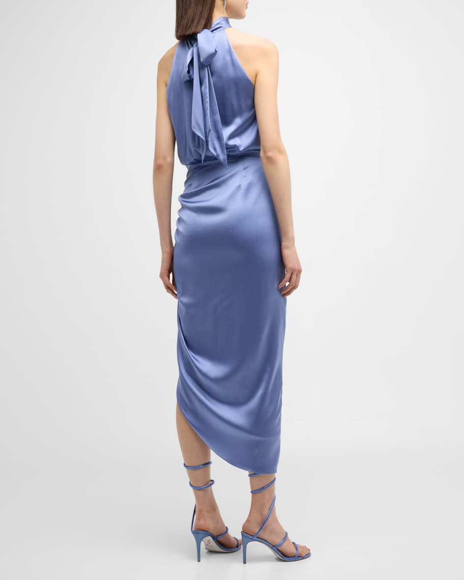 Image 3 of 6: Gabriela Silk High-Neck Ruched Midi Dress
