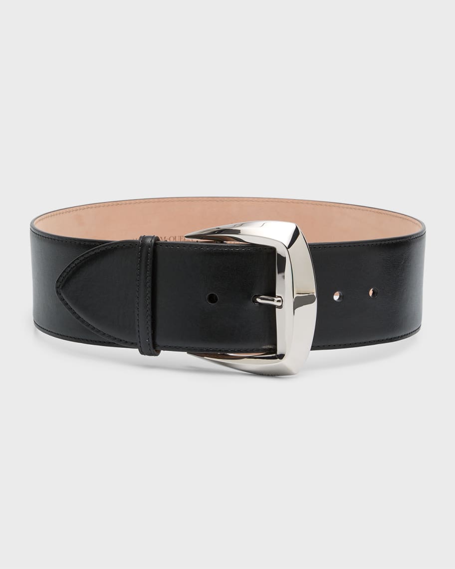 Alexander McQueen Wide Leather Belt with Geometric Buckle | Neiman Marcus