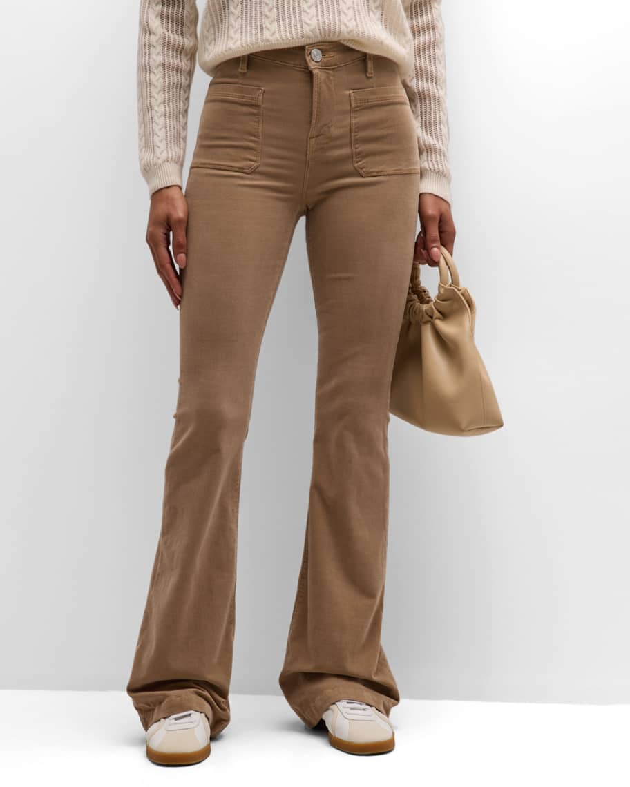 Brown Ankle Flare Patch Pocket Jeans main image 1