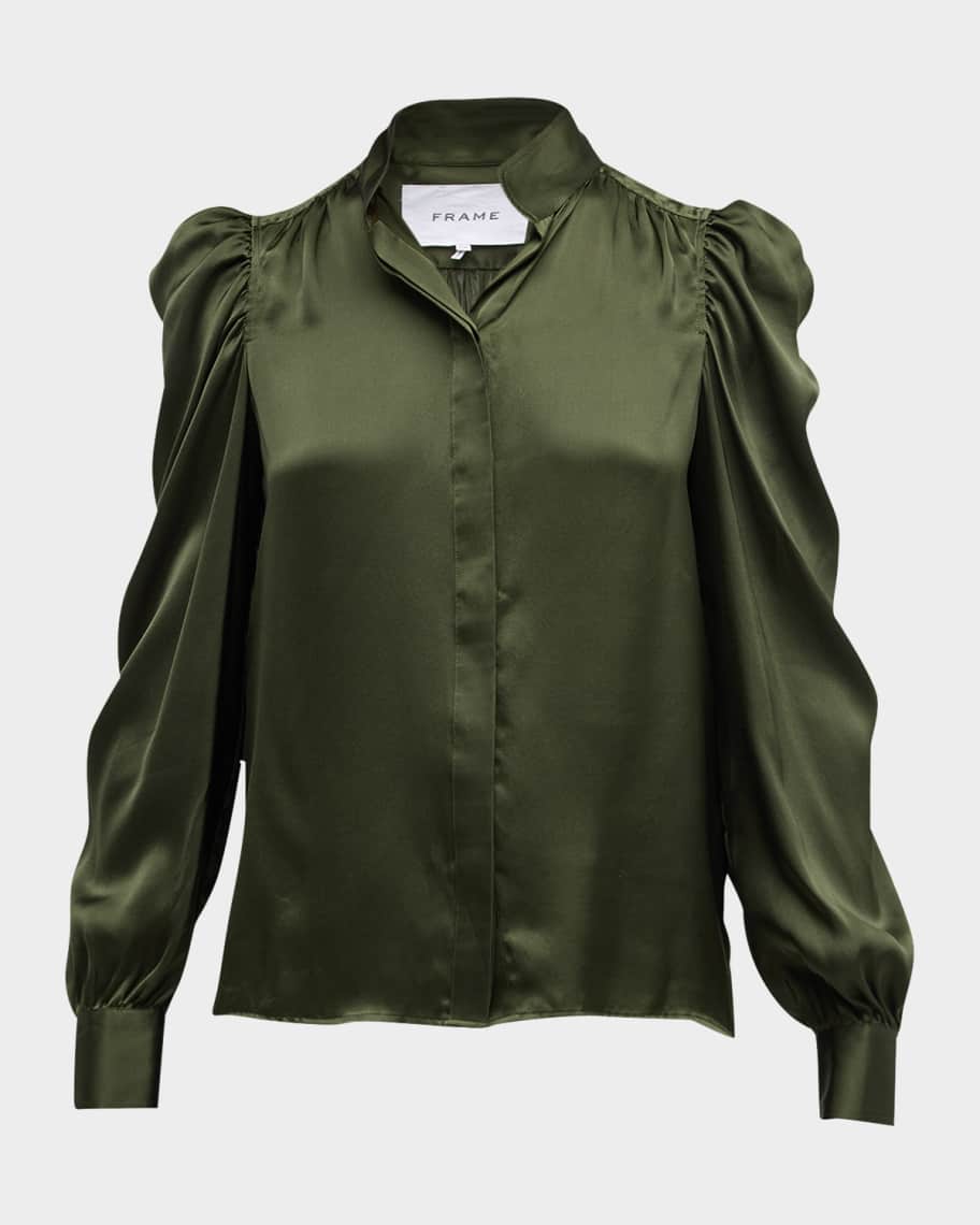 Image 1 of 6: Gillian Long-Sleeve Silk Top