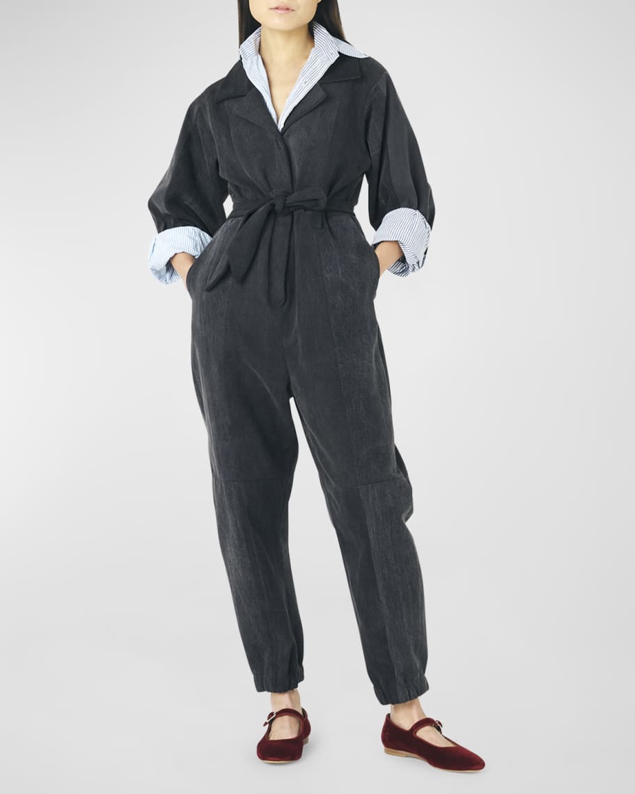 E.L.V Denim Paneled Denim Jumpsuit Neiman Marcus