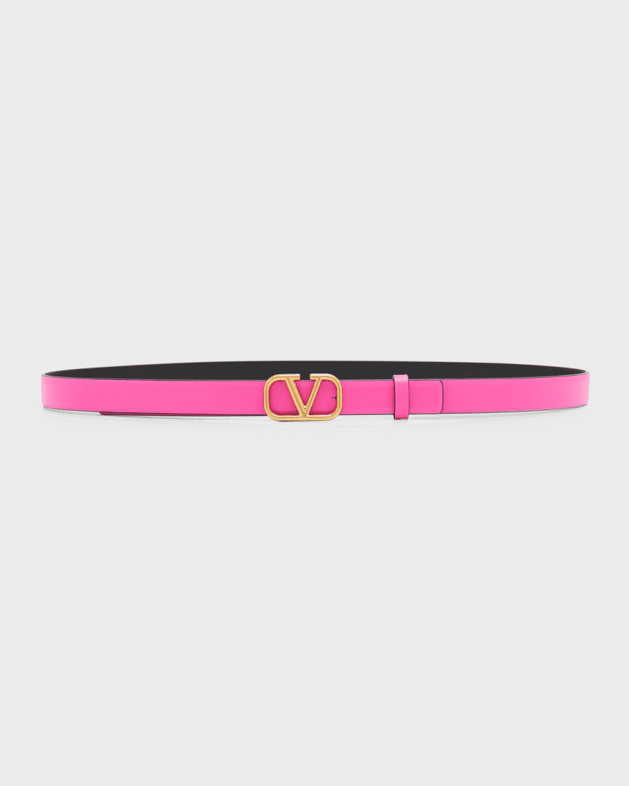 V Logo Signature 30 Reversible Leather Belt in Pink - Valentino