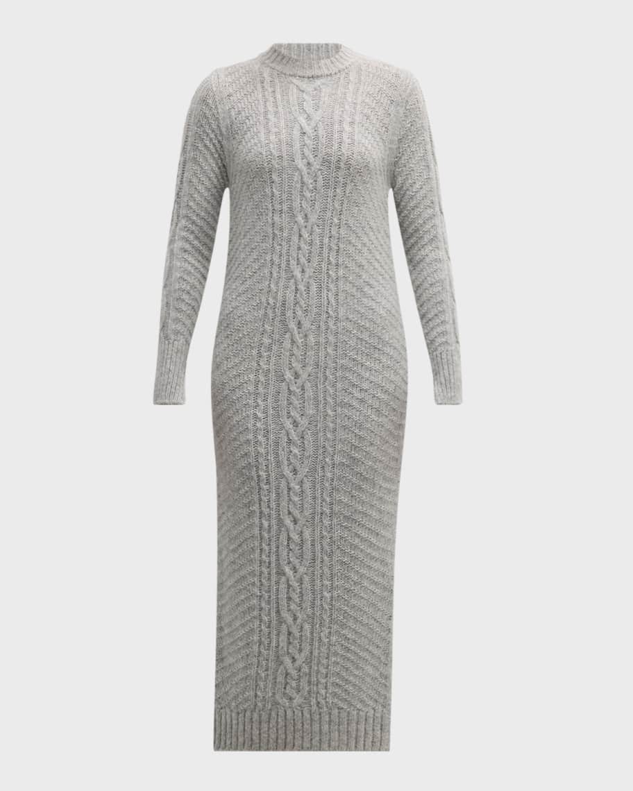 ELEVEN SIX Lora Cable-Knit Split-Cuff Midi Sweater Dress | Neiman Marcus
