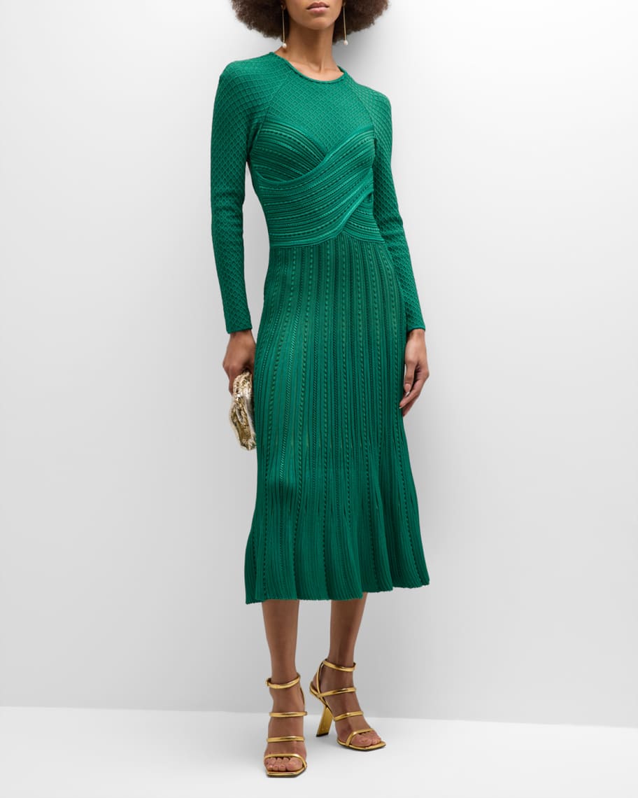 PAOLA BERNARDI Rubia Cutout Back Embossed Knit Midi Dress Neiman