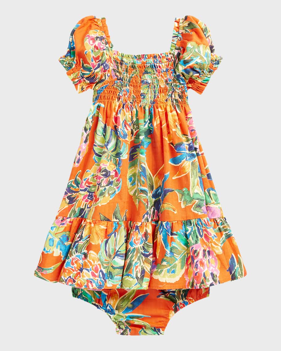 Ralph Lauren Childrenswear Girl's Floral-Print Smocked Dress W ...