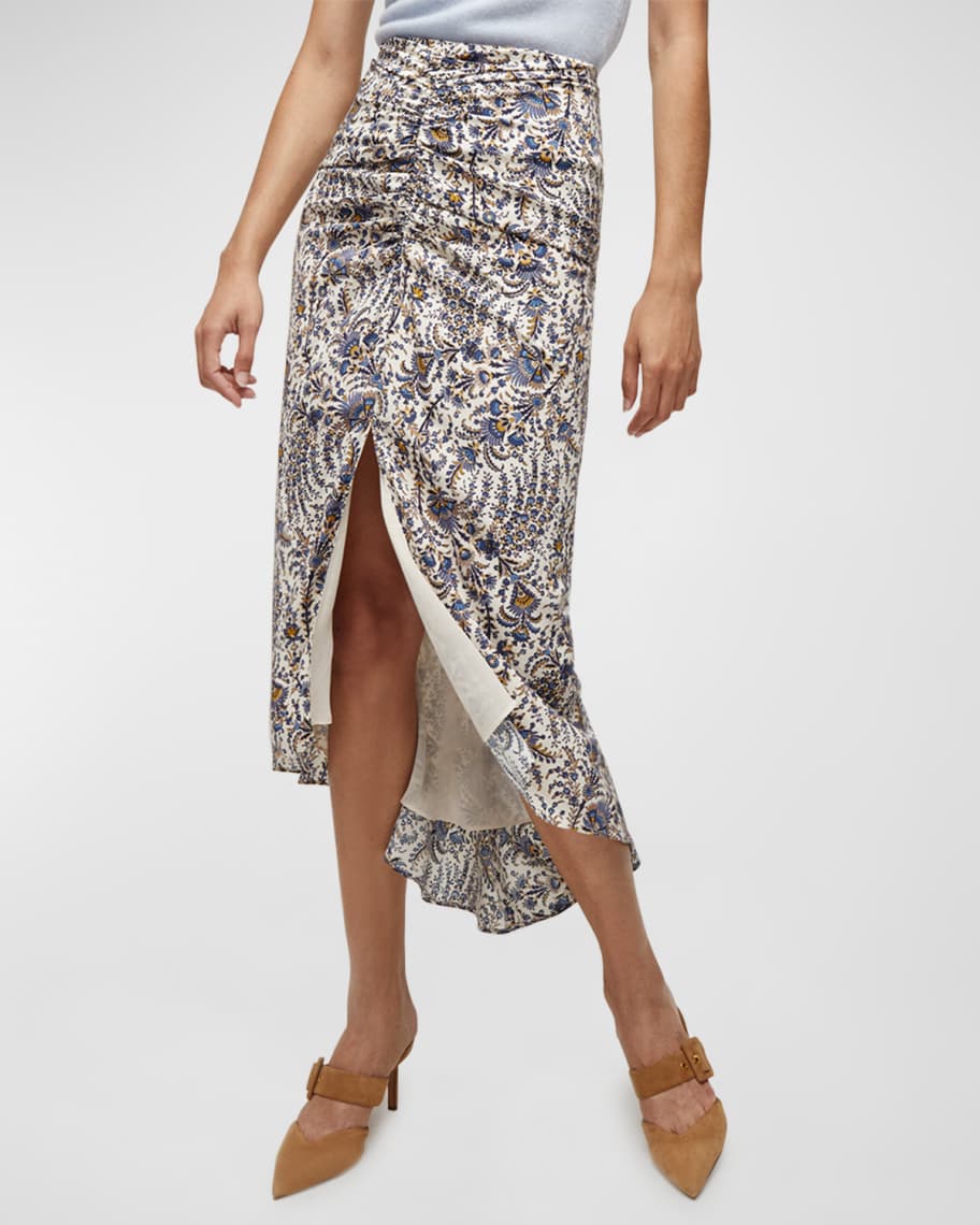 Veronica Beard Pixie Floral Ruched Midi Skirt | Neiman Marcus
