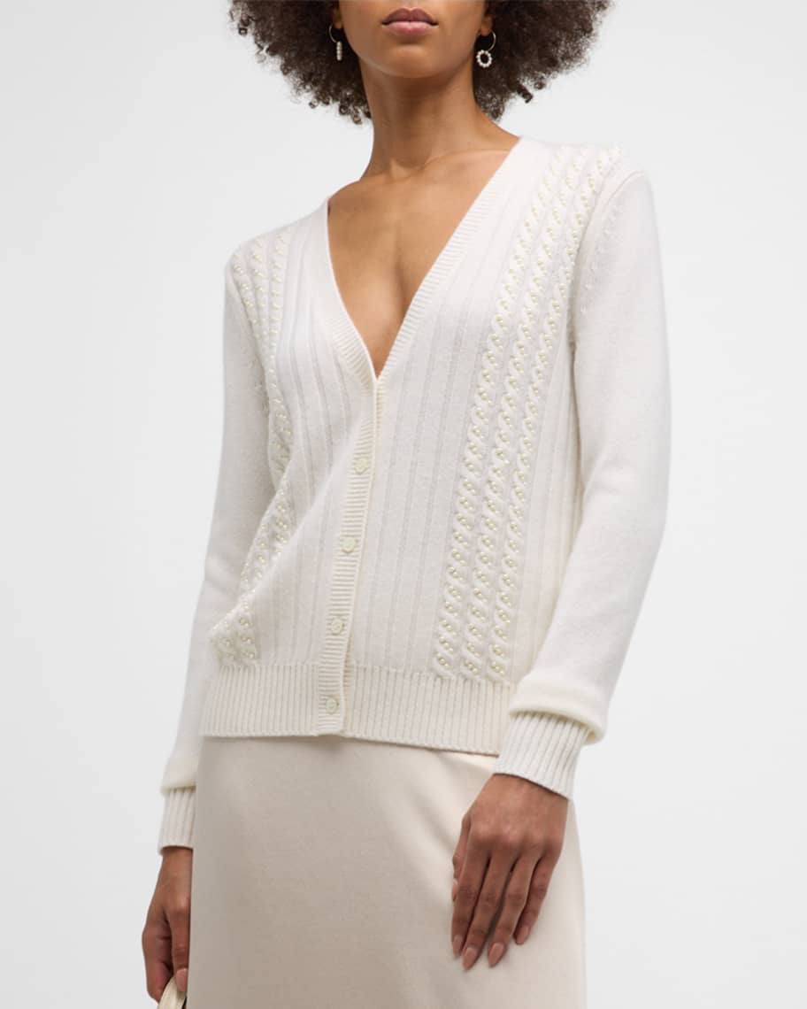 Neiman Marcus Cashmere Collection Cashmere Cable-Knit Cardigan with ...