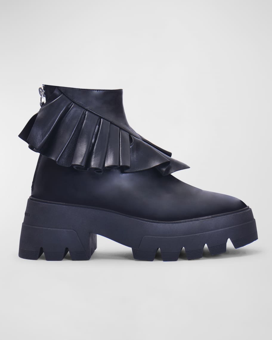 Andrea Wazen Rouches Napa Ruffle Biker Booties