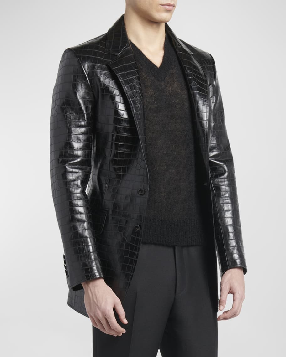 TOM FORD Men's Croc-Printed Leather Blazer | Neiman Marcus