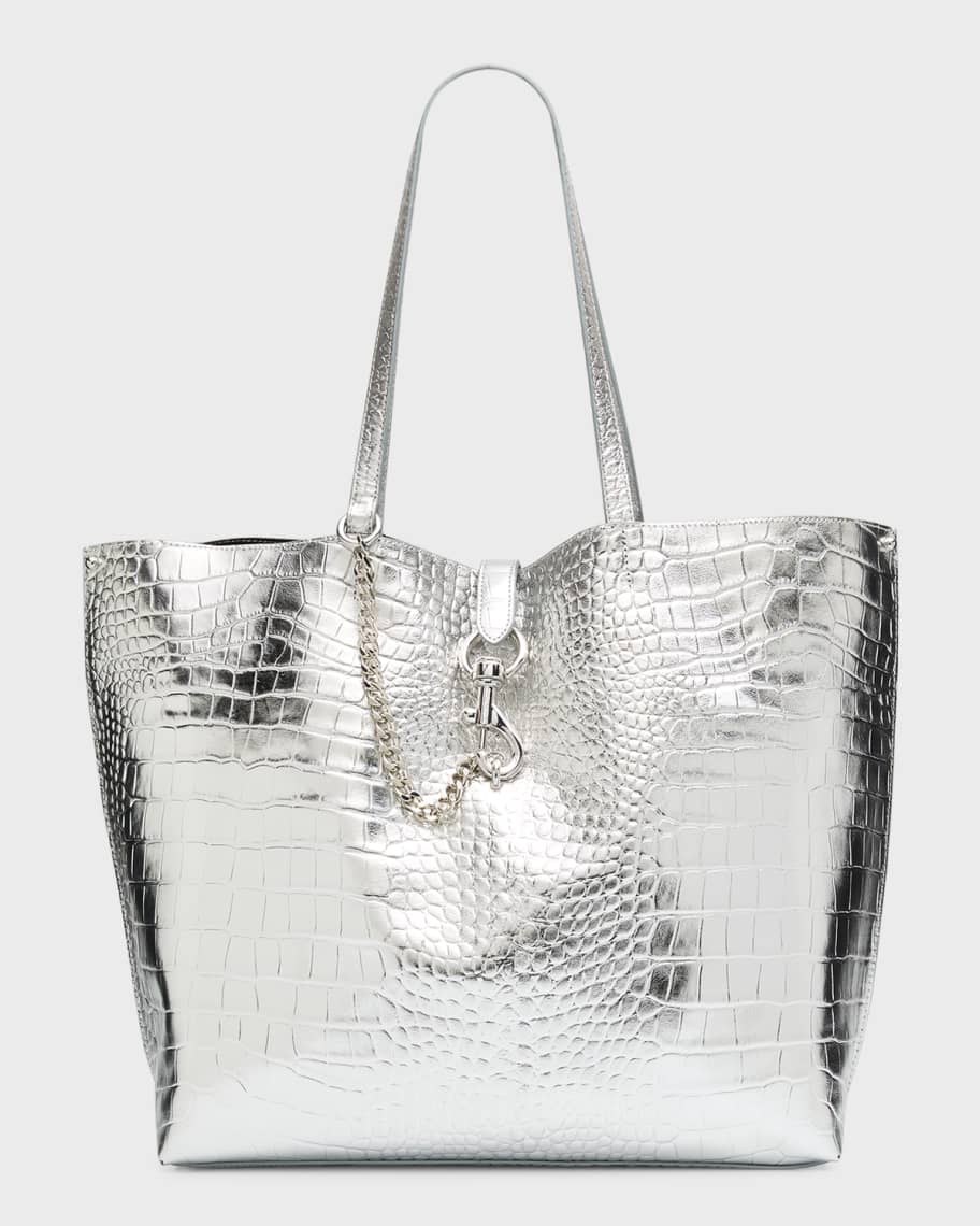 Rebecca Minkoff Megan Large Metallic Croc-Embossed Tote Bag | Neiman Marcus