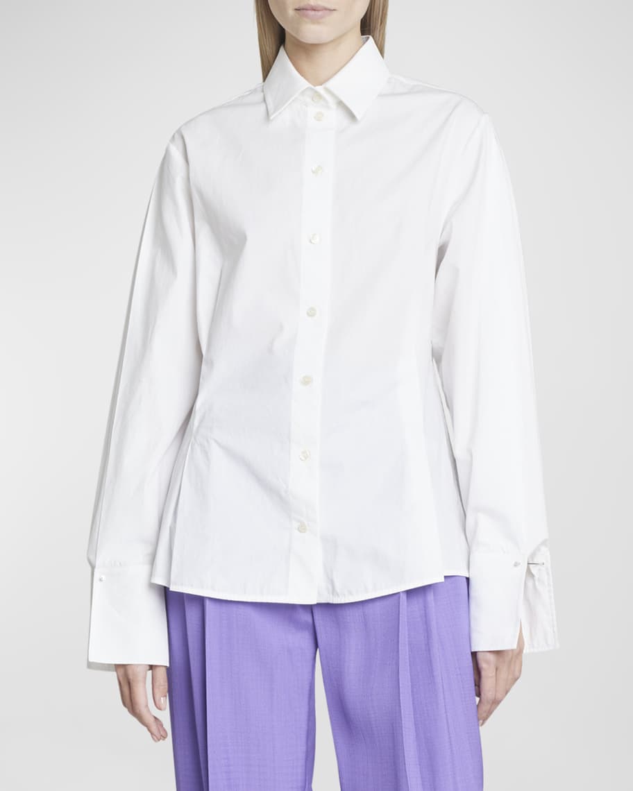 Victoria Beckham Button-Front Shirt with Pleated Detail | Neiman Marcus