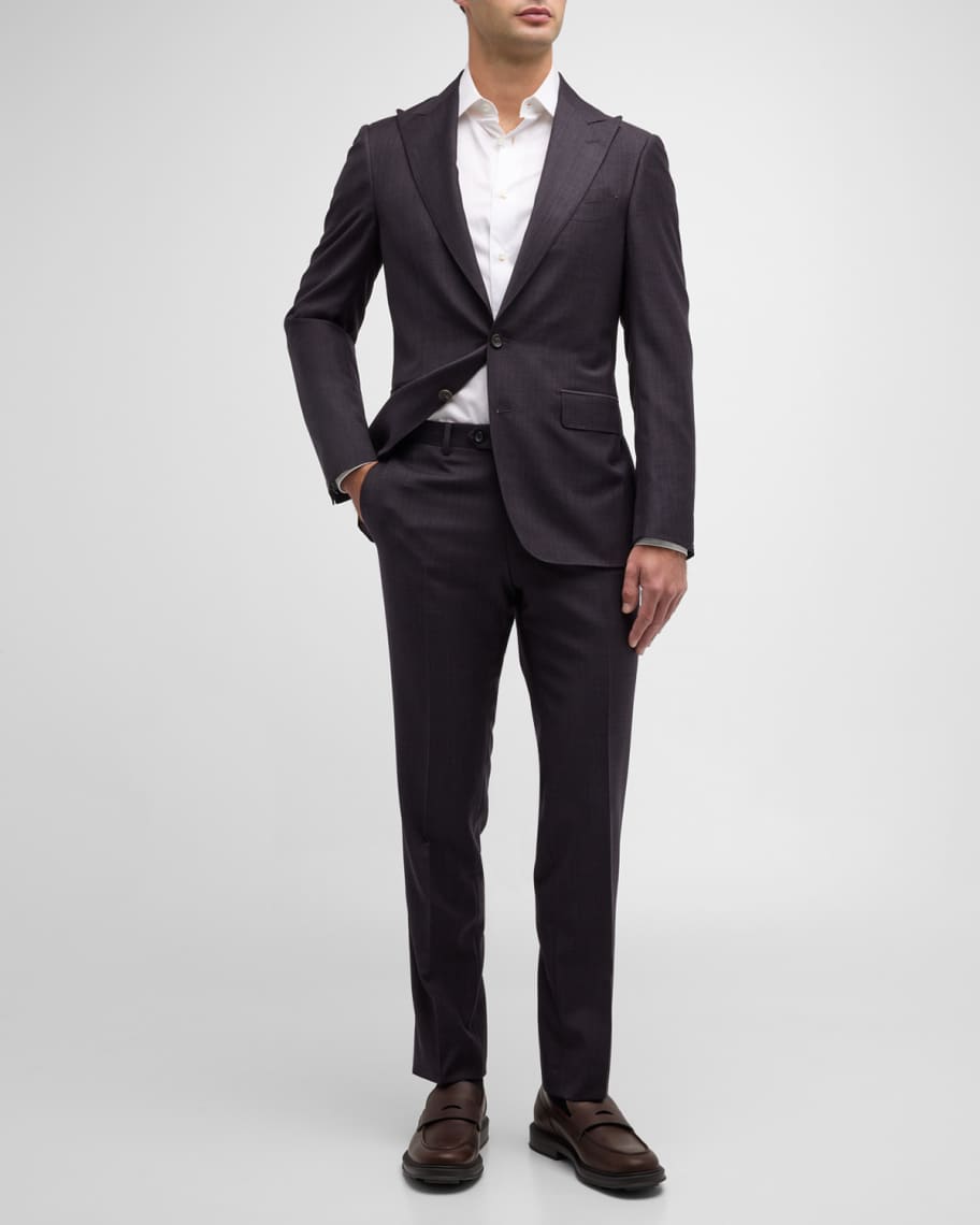Canali Men's Tonal Check Wool Suit | Neiman Marcus