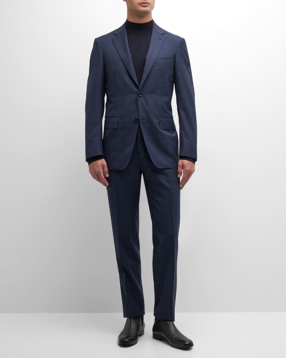 Canali Men's Textured Windowpane Wool Suit | Neiman Marcus