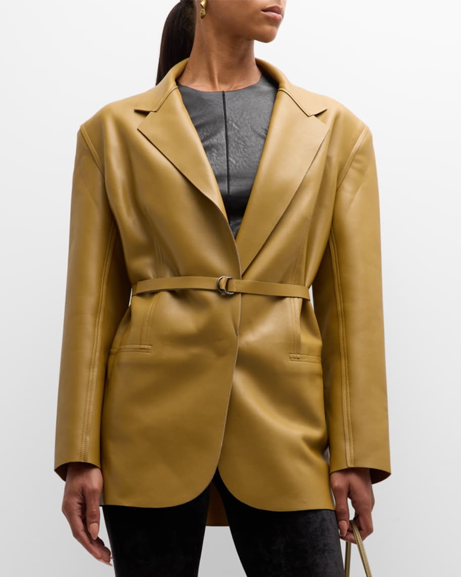 Norma Kamali Oversized Single-Breasted Vegan Leather Jacket | Neiman Marcus