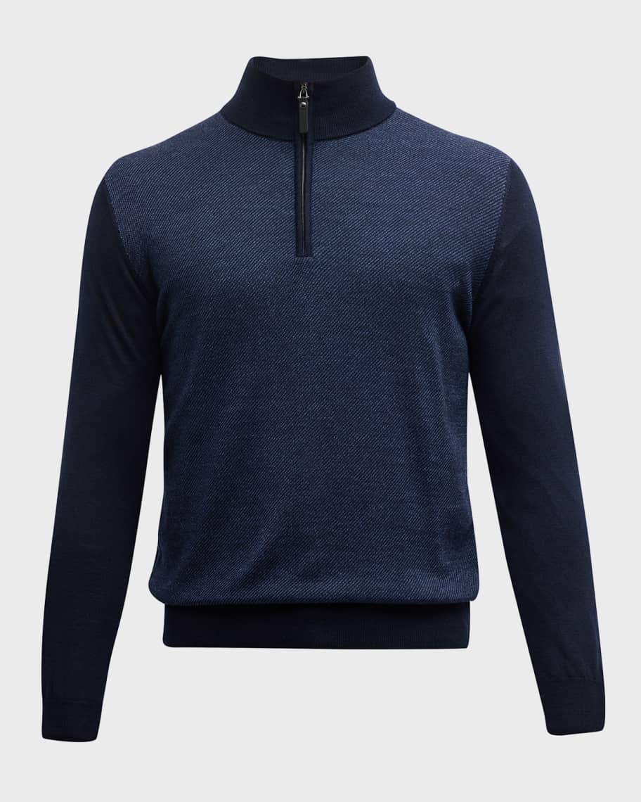 Men's Chanteclair Italian Extra Fine Merino Wool Quarter Zip Cable Sweater in Cinna