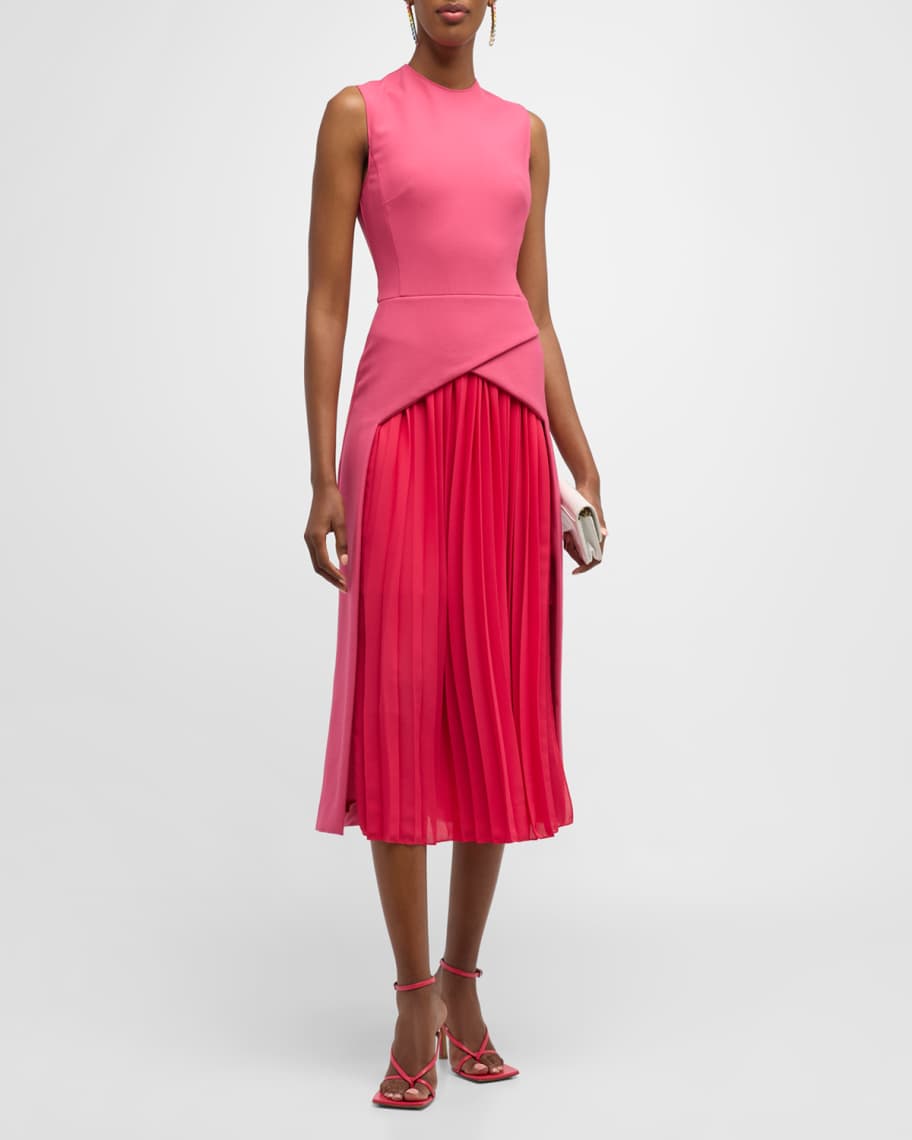 Oscar de la Renta Wool-Blend Midi Dress with Pleated Detail | Neiman Marcus