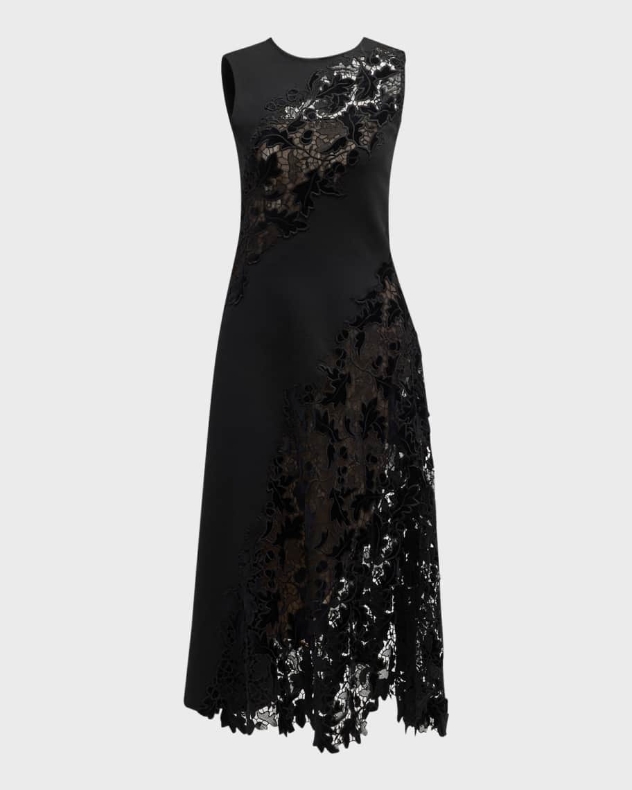 Oscar de la Renta Velvet Acorn Guipure Lace Midi Dress | Neiman Marcus