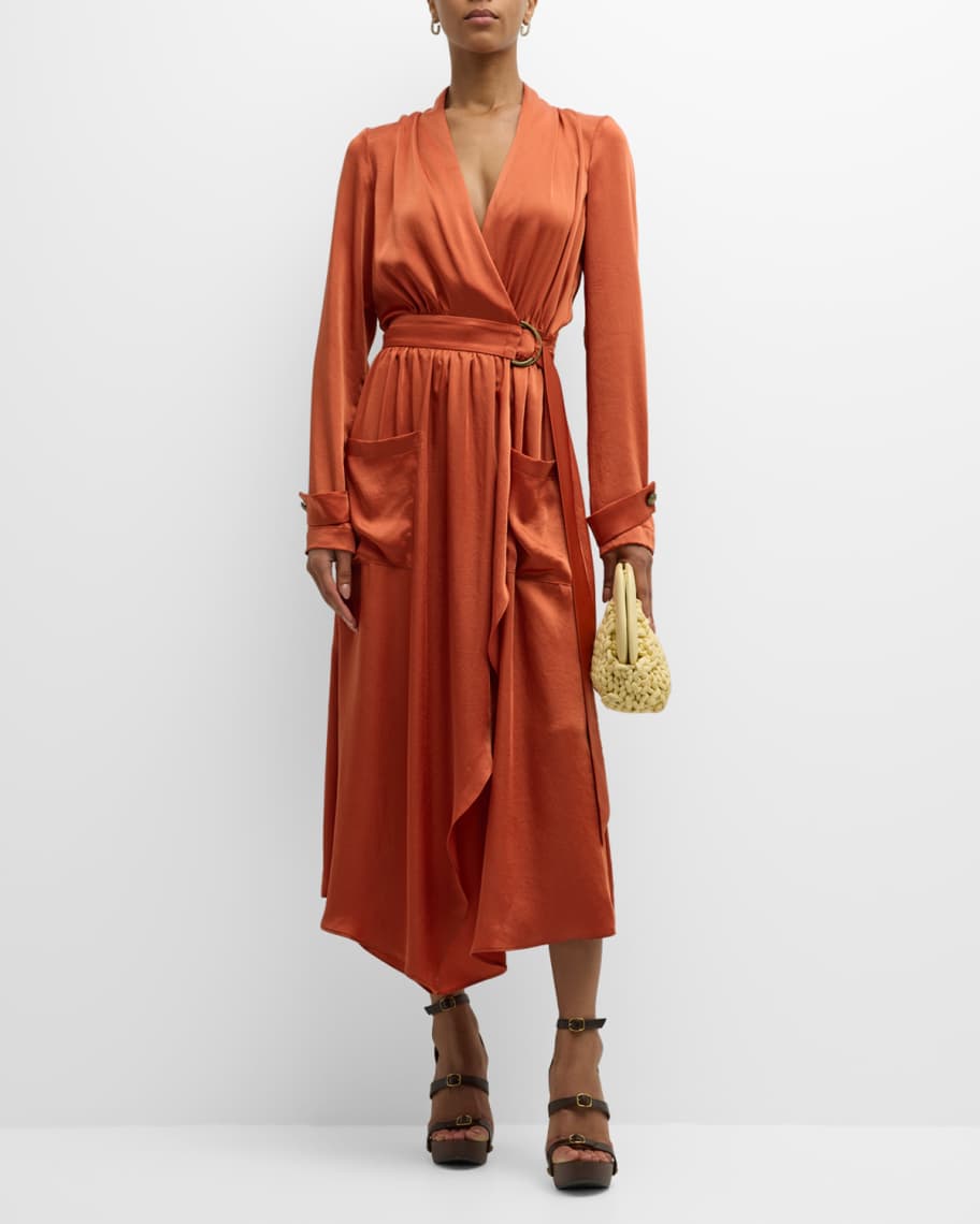 Max Mara Blouson-sleeve Taffeta Midi Wrap Dress - Terra Cotta