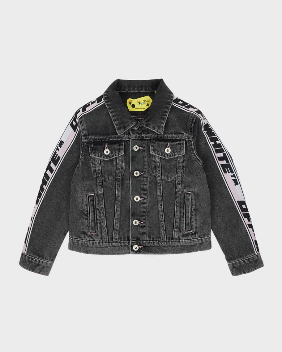 Off White Girl s Logo Band Denim Jacket Size 4 12 Neiman Marcus