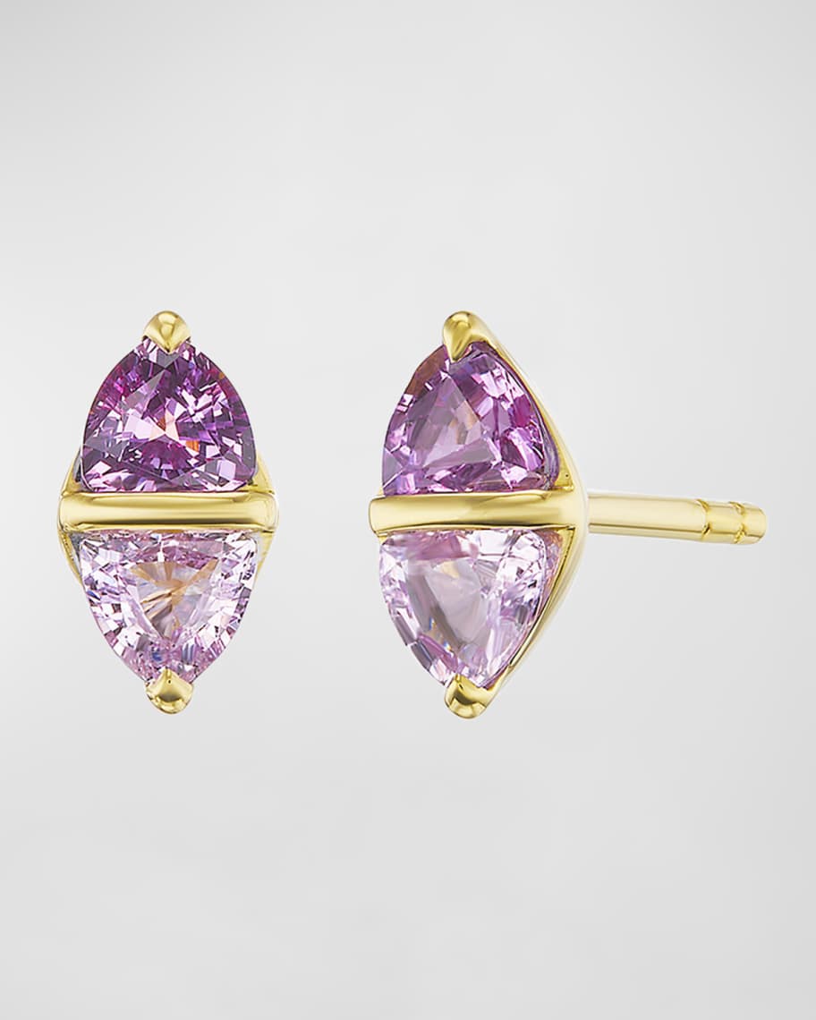 Emily P. Wheeler Diamond Stud Earrings in 18K Yellow Gold and Pink  Sapphires