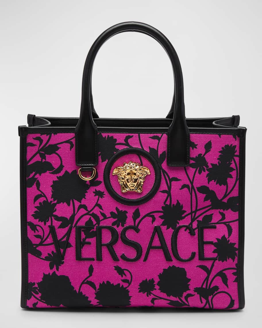 Versace La Medusa Small Floral-Print Tote Bag | Neiman Marcus
