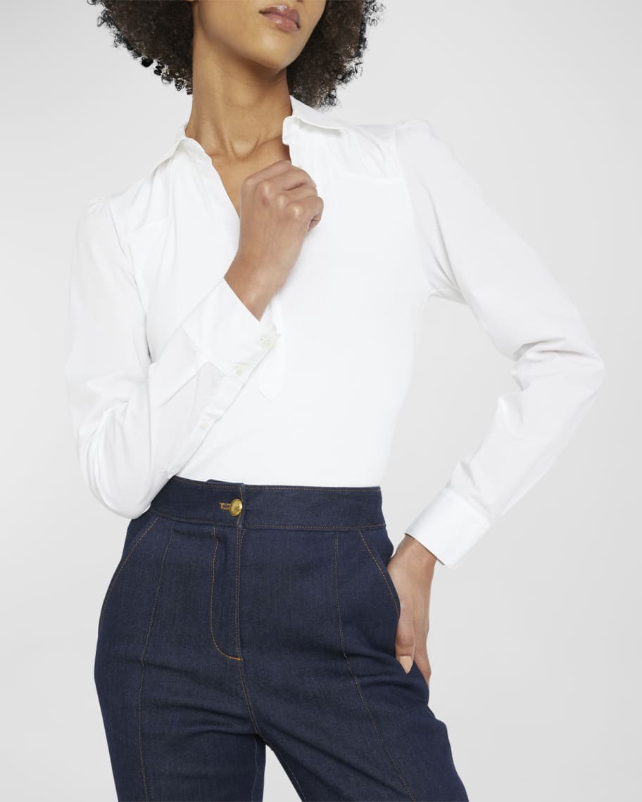 Image 1 of 6: Hania Collared Knit Long-Sleeve Henley Top