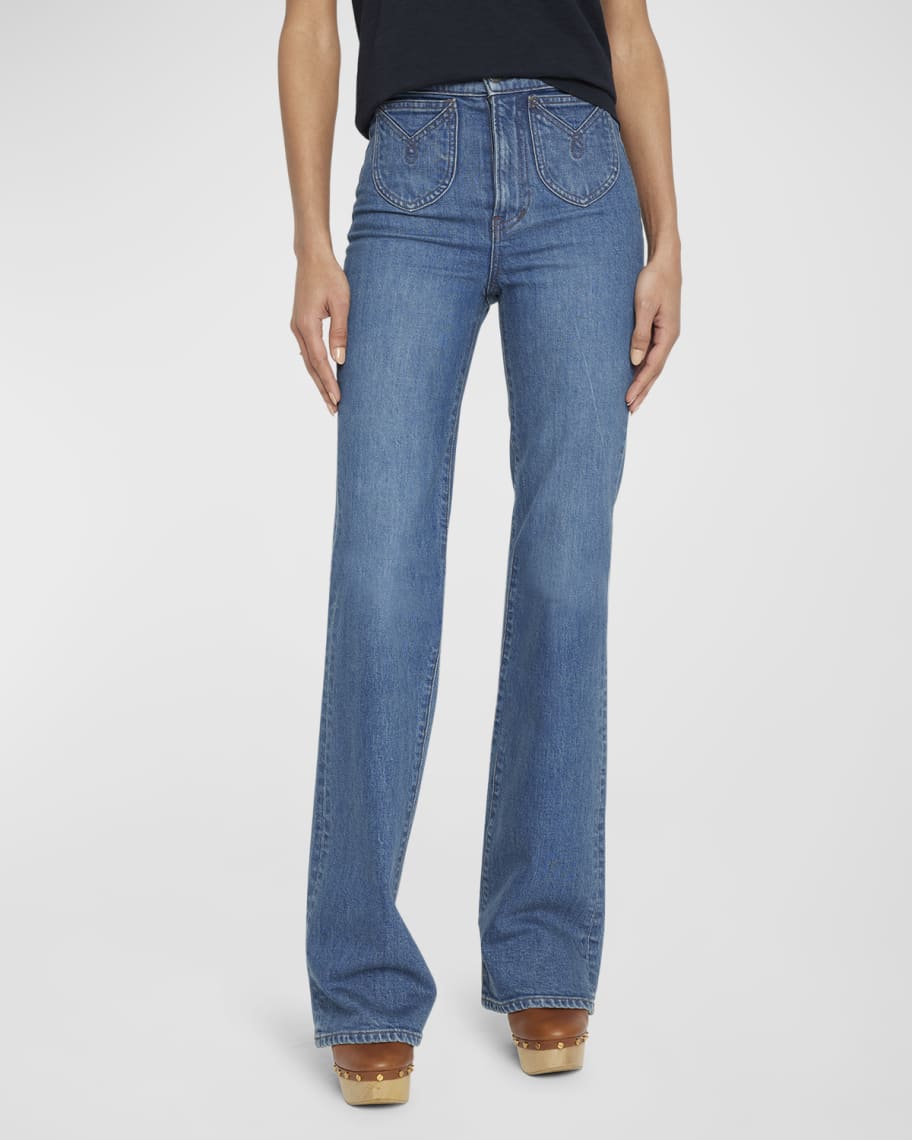 Veronica Beard Crosbie Wide-Leg Western Patch Pocket Jeans | Neiman Marcus