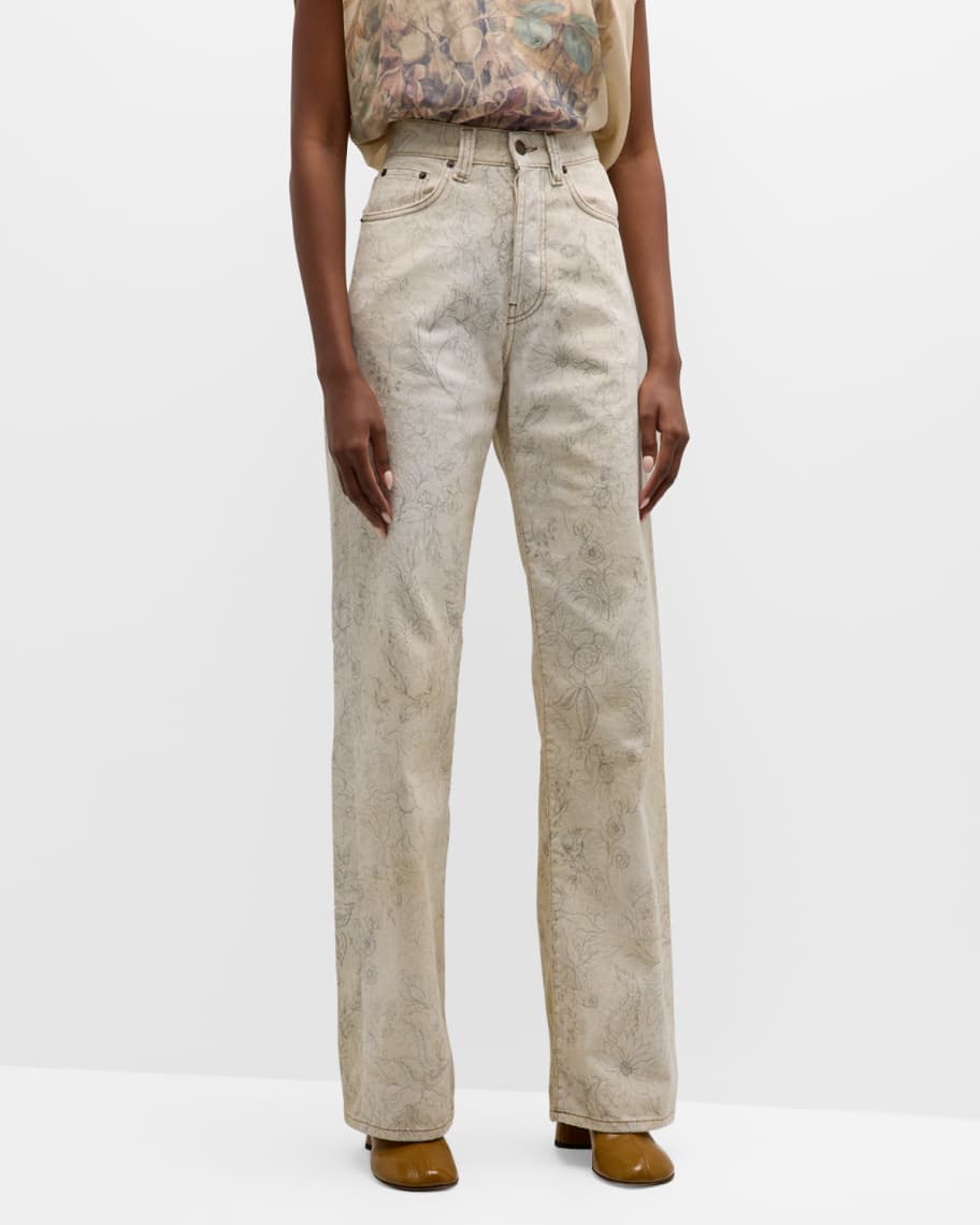 Dries Van Noten Peyton Floral Print Denim Pants | Neiman Marcus