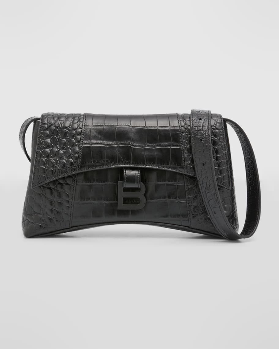 BALENCIAGA Hourglass XS Croco Embossed Bag (White)