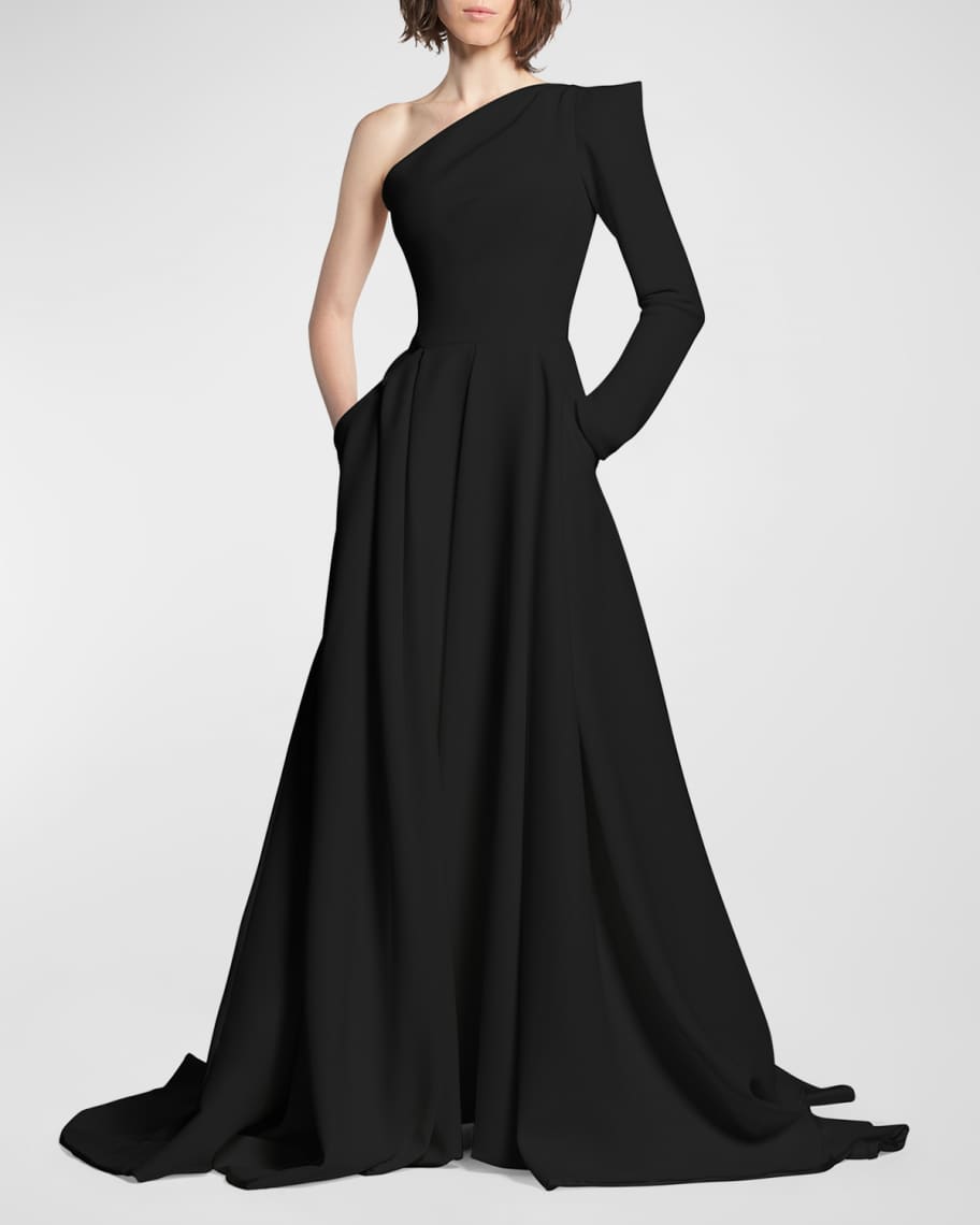 Maticevski Audacity Strong One-Shoulder Long-Sleeve Gown | Neiman Marcus