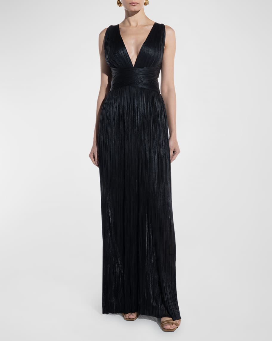 Maria Lucia Hohan Kim Plunging Crossover Plissee Gown | Neiman Marcus