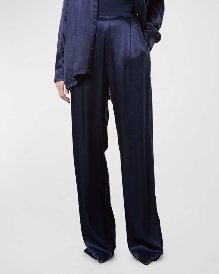 Enza Costa Pleated Satin Pants | Neiman Marcus