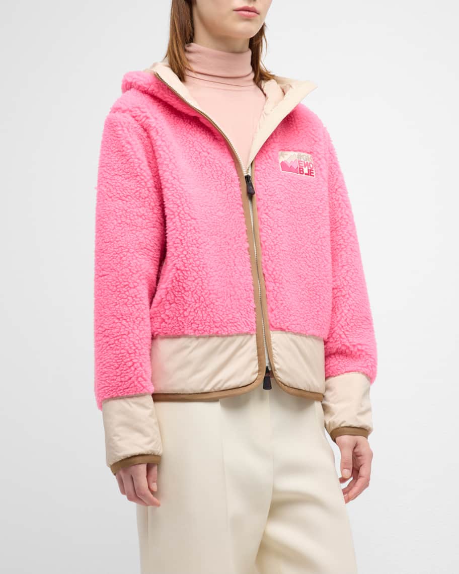 Moncler Grenoble Faux Sherpa Zip-Up Hooded Cardigan | Neiman Marcus