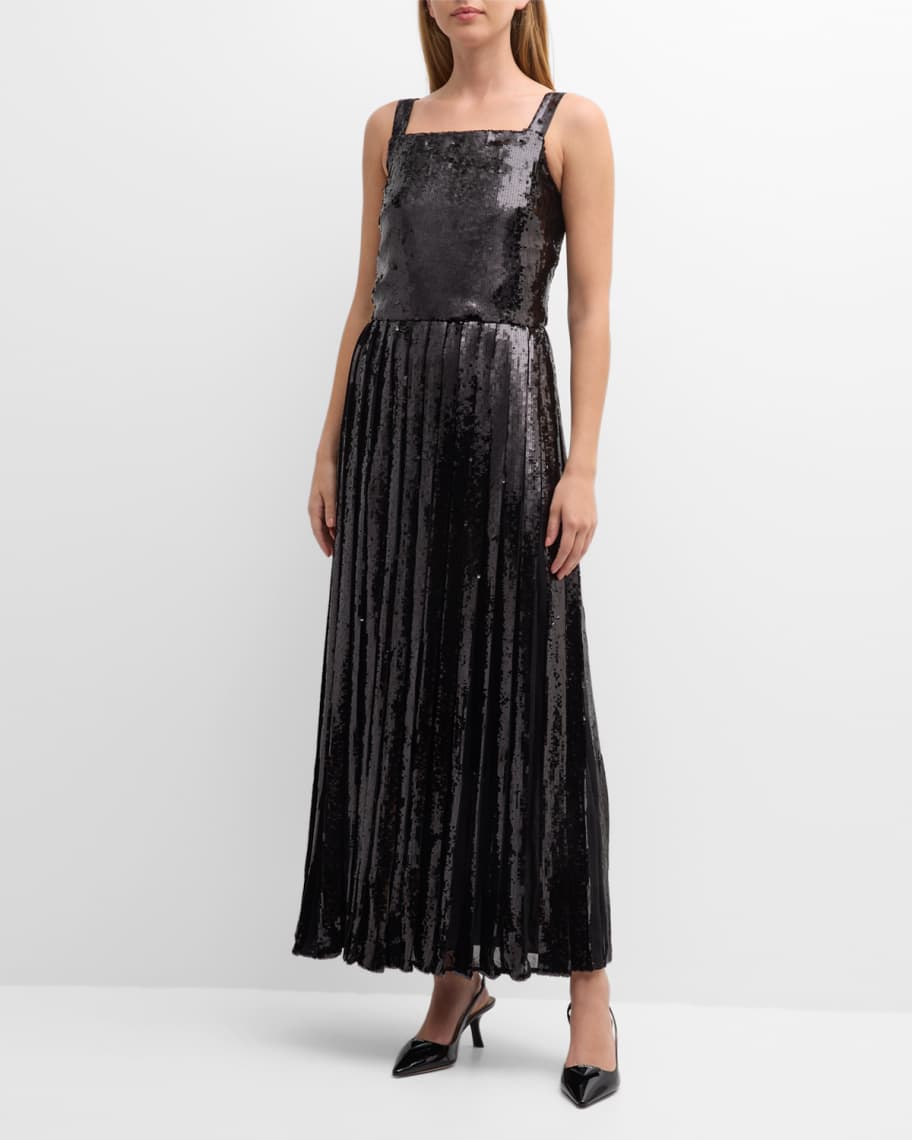 Adam Lippes Medici Sequin Pleated Maxi Dress | Neiman Marcus