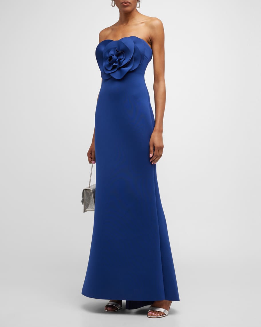 Badgley Mischka Collection Strapless Rosette A-Line Gown | Neiman Marcus