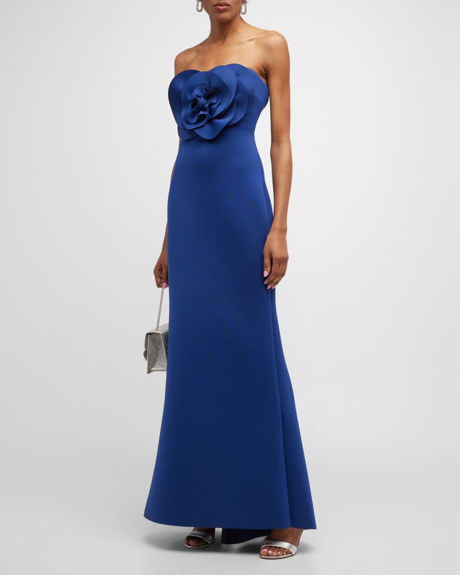 Badgley Mischka Collection Strapless Rosette A Line Gown