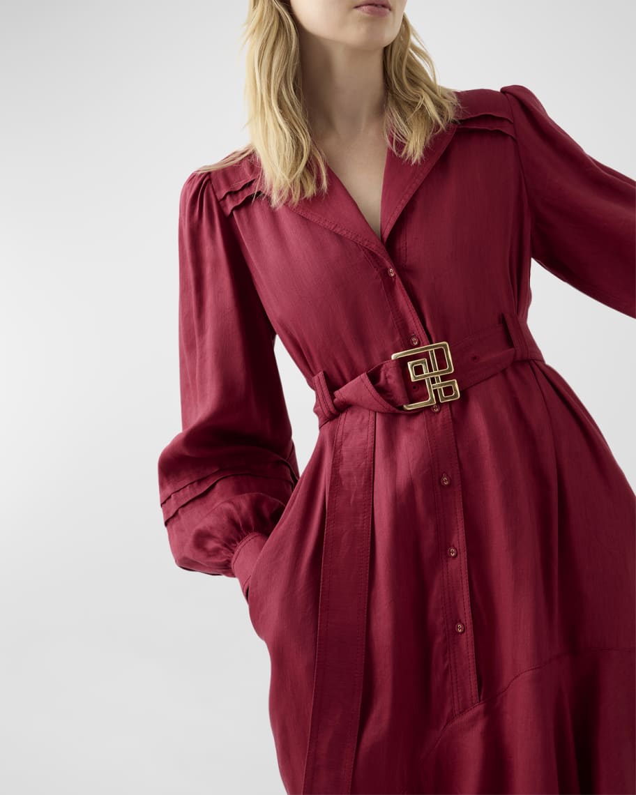 Image 2 of 5: Caroline Belted Blouson-Sleeve Midi Dress
