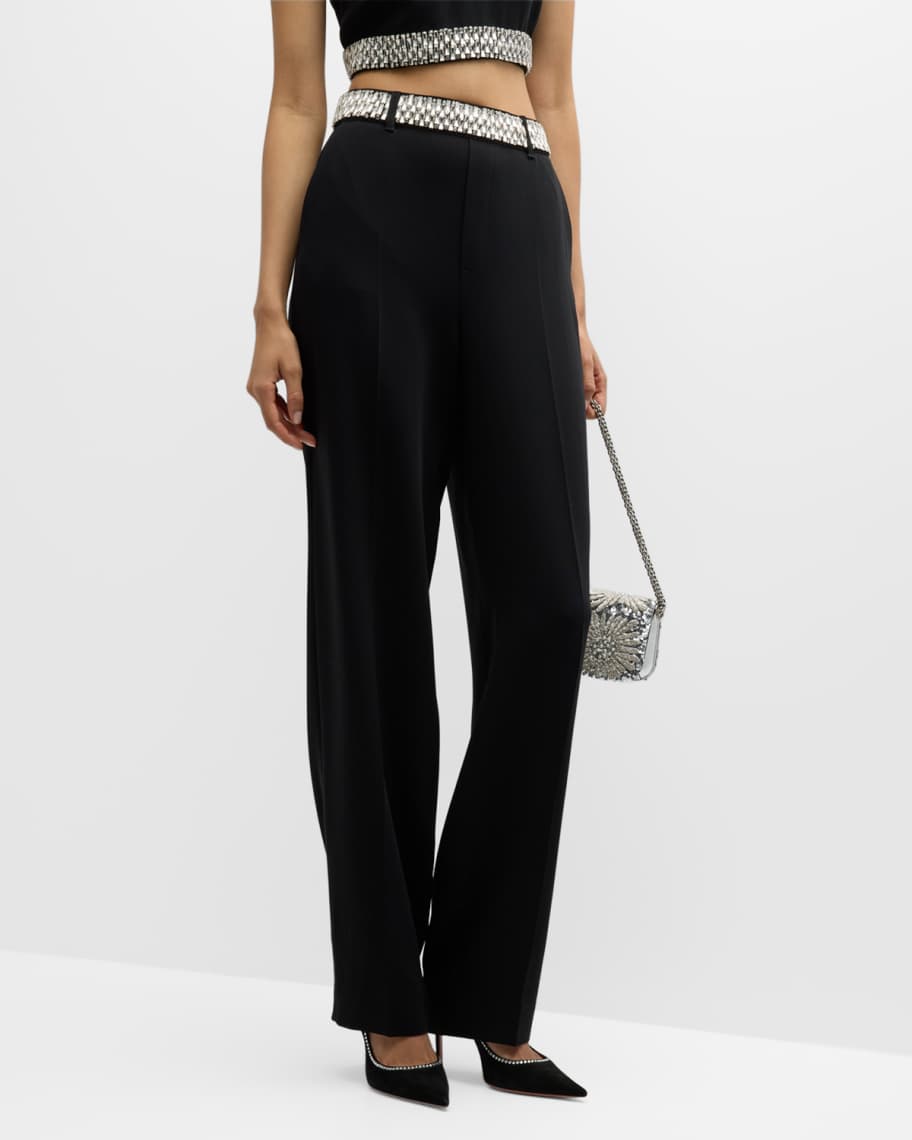 Cinq a Sept Collins Stacked Jewelry Embroidered Straight-Leg Pants