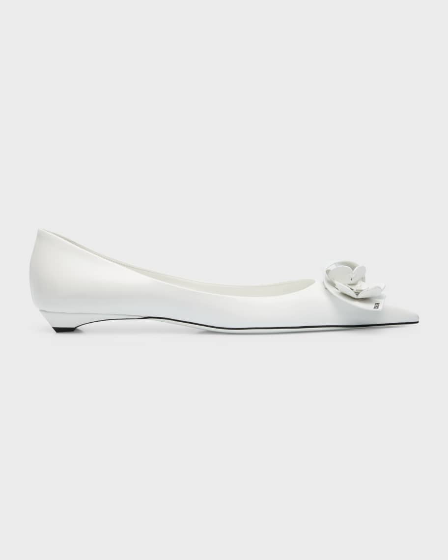 Prada Leather Twist Floral Ballerina Flats | Neiman Marcus