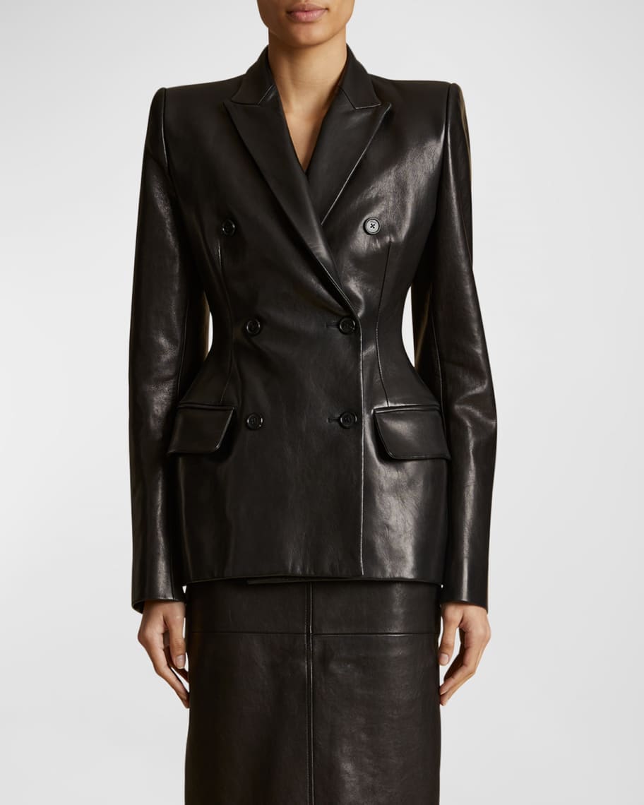 Khaite Martu Double-Breasted Leather Blazer Jacket | Neiman Marcus