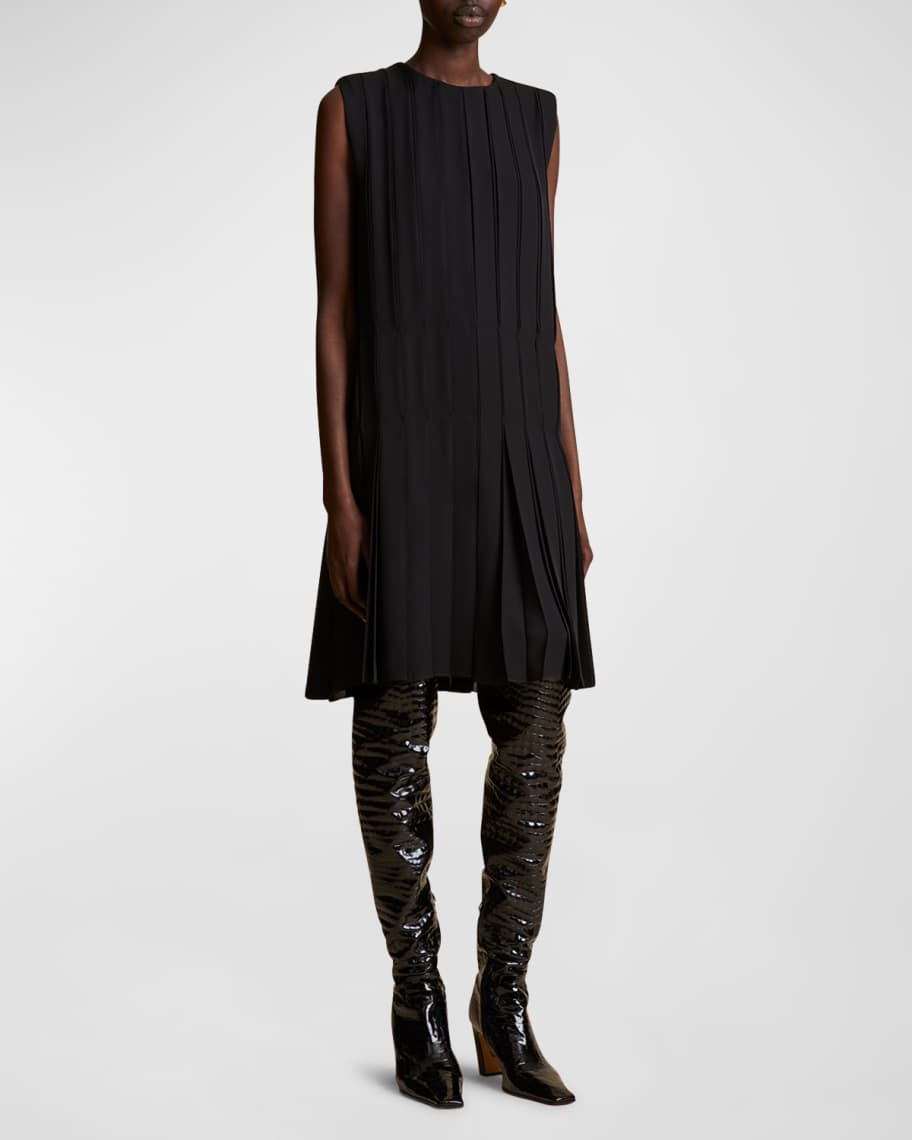 Khaite Blaz Pleated Sleeveless Silk Dress | Neiman Marcus