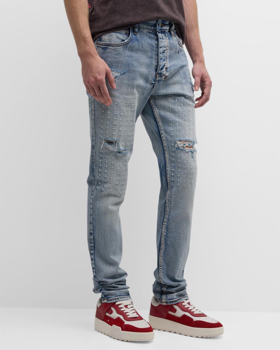Ksubi Men's Cross Embroidered Trashed Chitch Jeans | Neiman Marcus