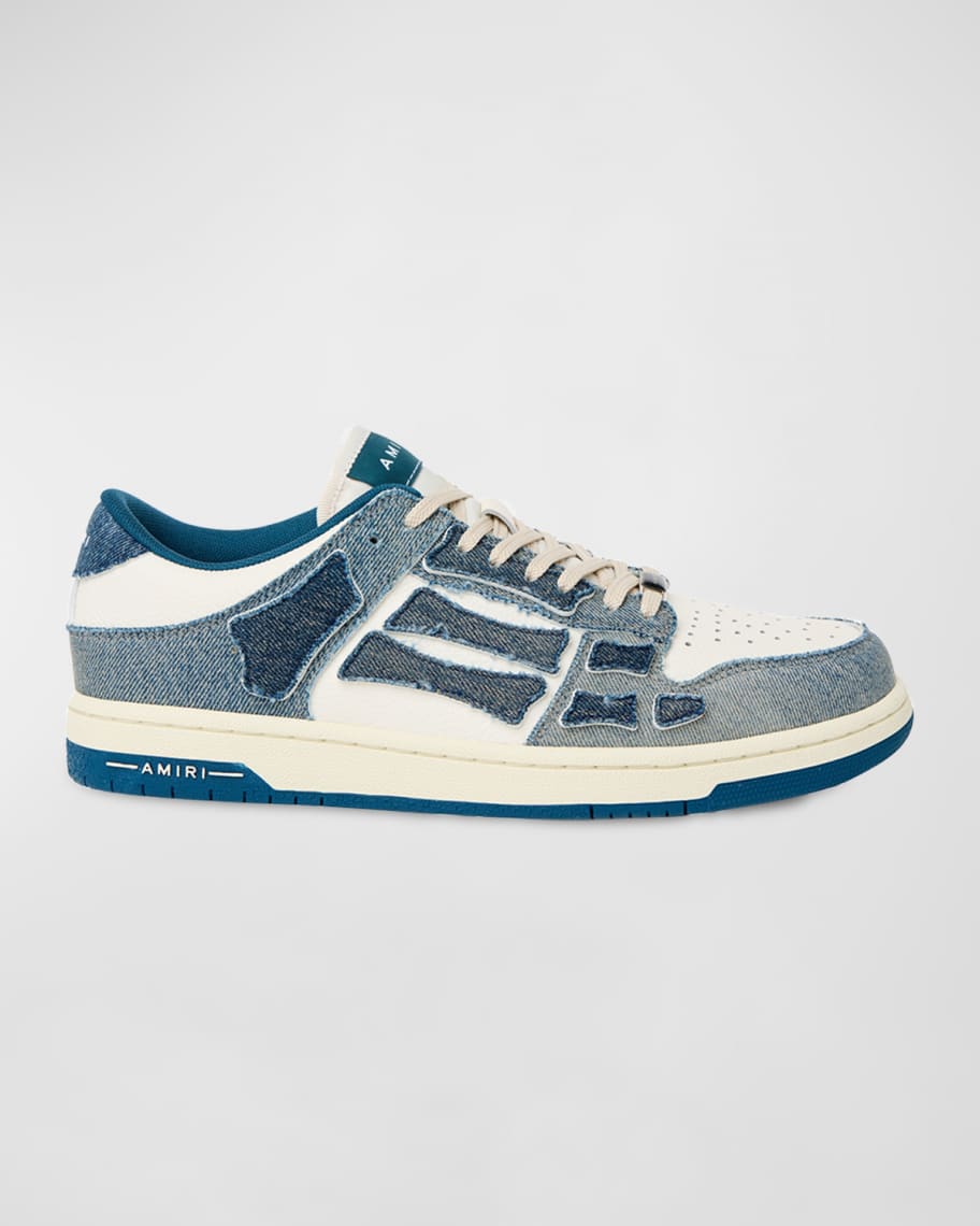 Amiri Skel Denim Leather Low Top Sneakers Neiman Marcus