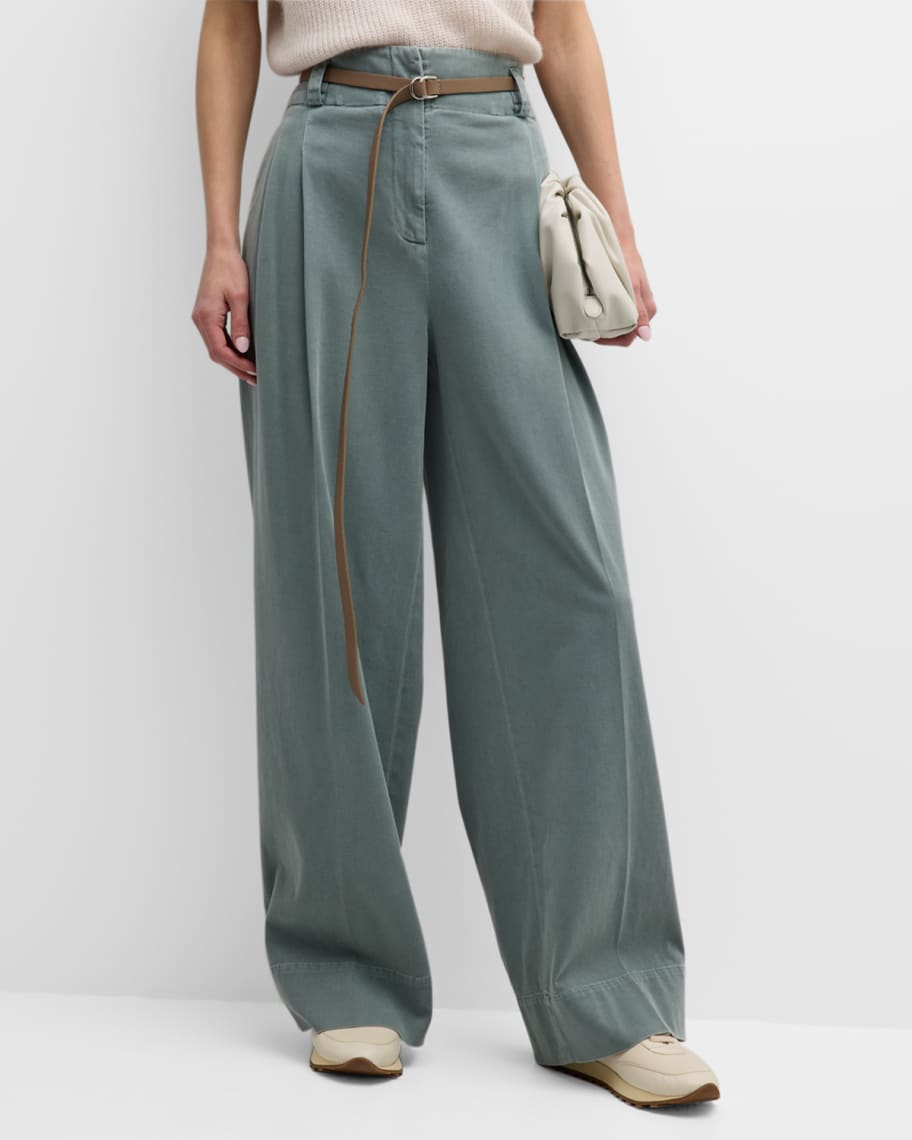 Silk Satin Pleated Wide-Leg Pants