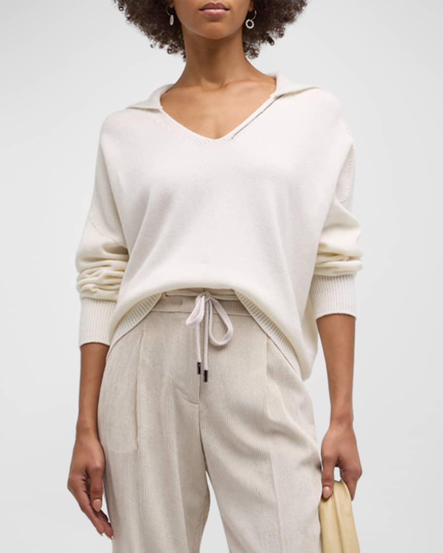 Peserico Beaded V-Neck Tricot Sweater | Neiman Marcus