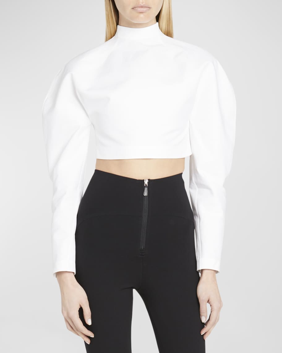 ALAÏA Women's White Cropped Poplin Top