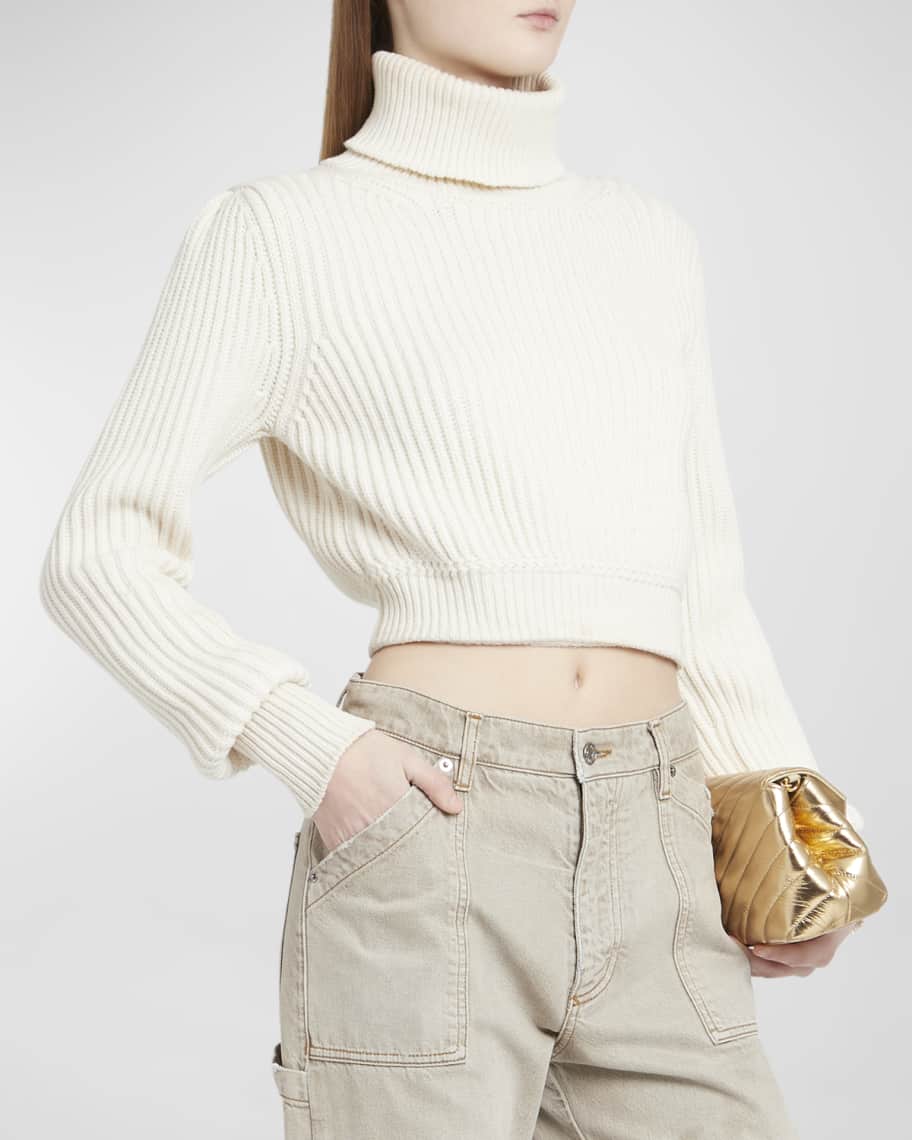 Louis Vuitton Ribbed Knit Cropped Turtleneck White. Size L0