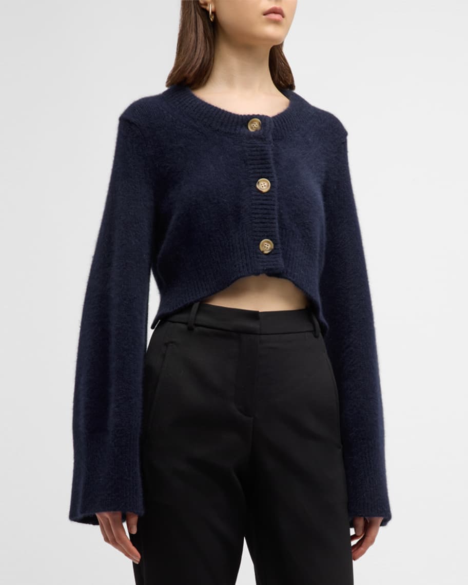アウターその他 Odd Studio Odd Signature Logo Button Crop Cardigan BLUE Periwinkle 3/4 Sleeve Cardigan Top